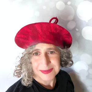 ~ Adopted ~ Red Curlicue Beret with Dark Marbling
