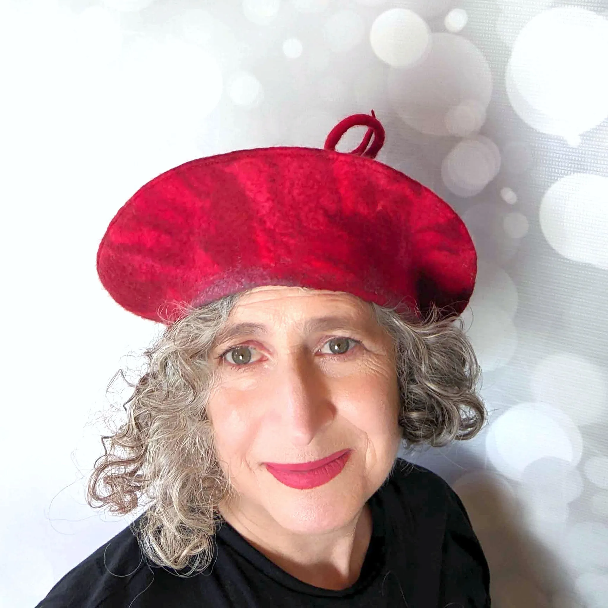 ~ Adopted ~ Red Curlicue Beret with Dark Marbling