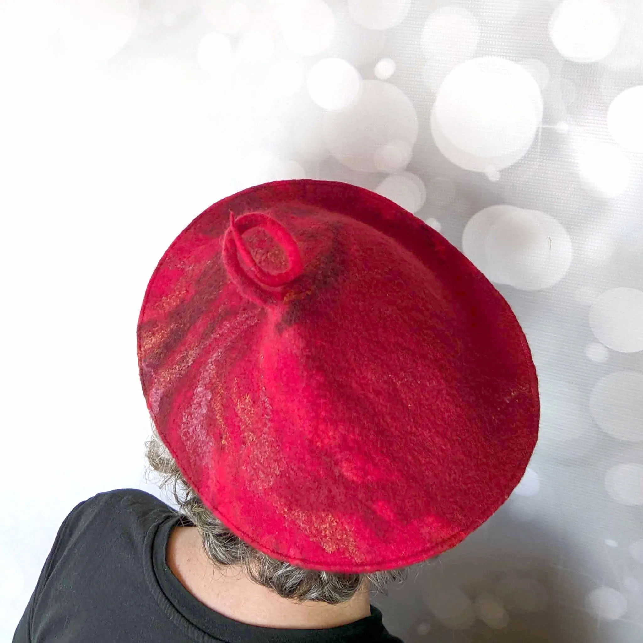 ~ Adopted ~ Red Curlicue Beret with Dark Marbling