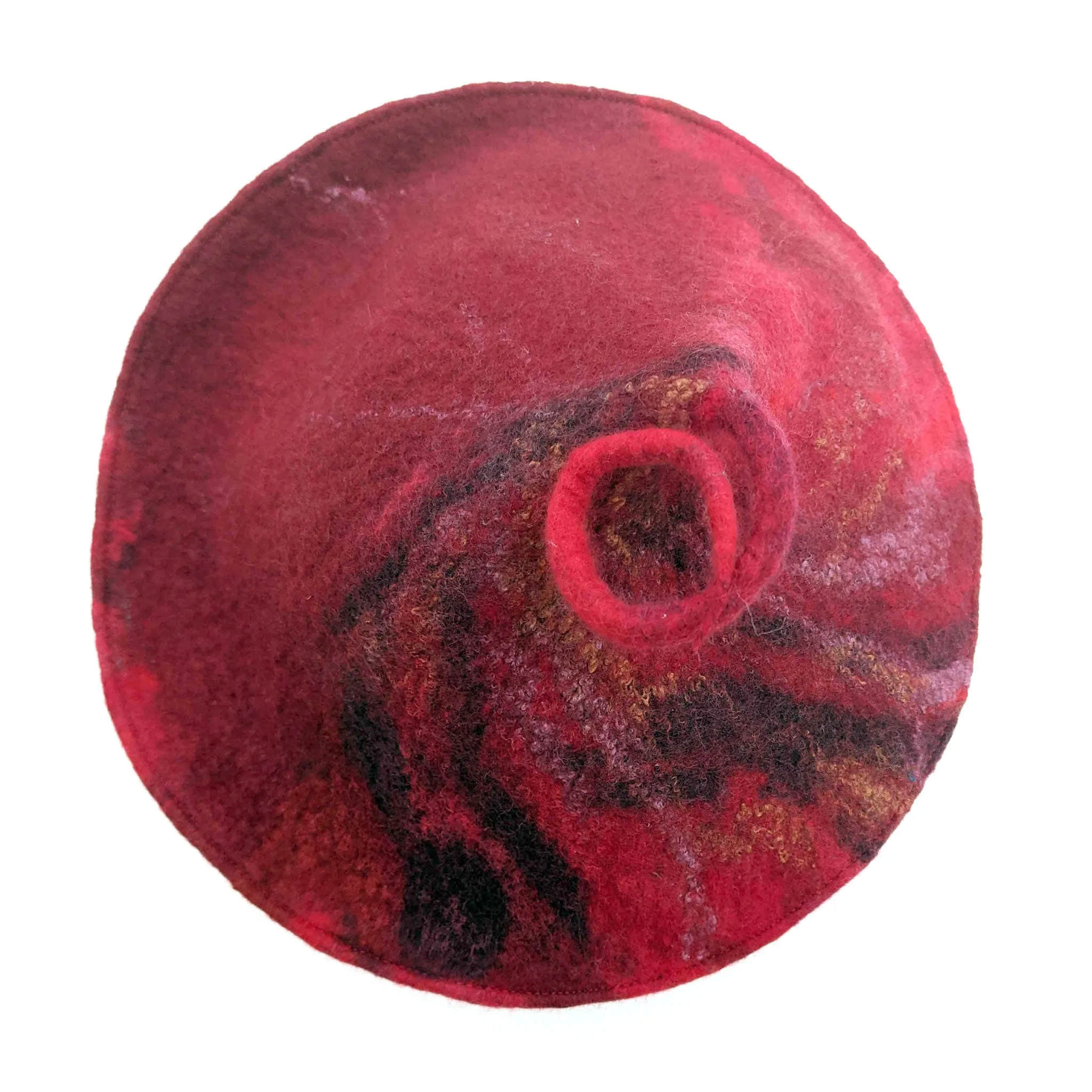~ Adopted ~ Red Curlicue Beret with Dark Marbling