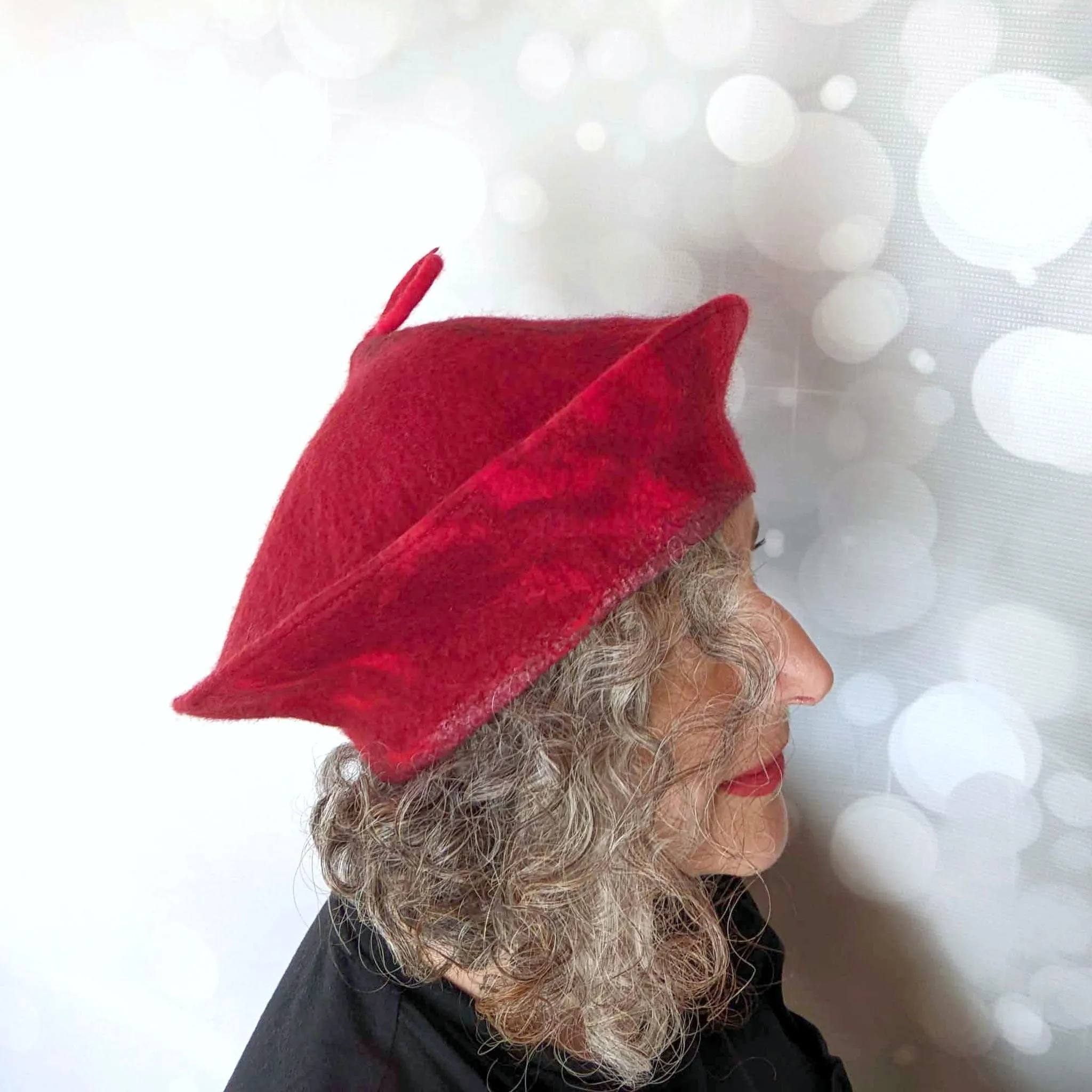 ~ Adopted ~ Red Curlicue Beret with Dark Marbling