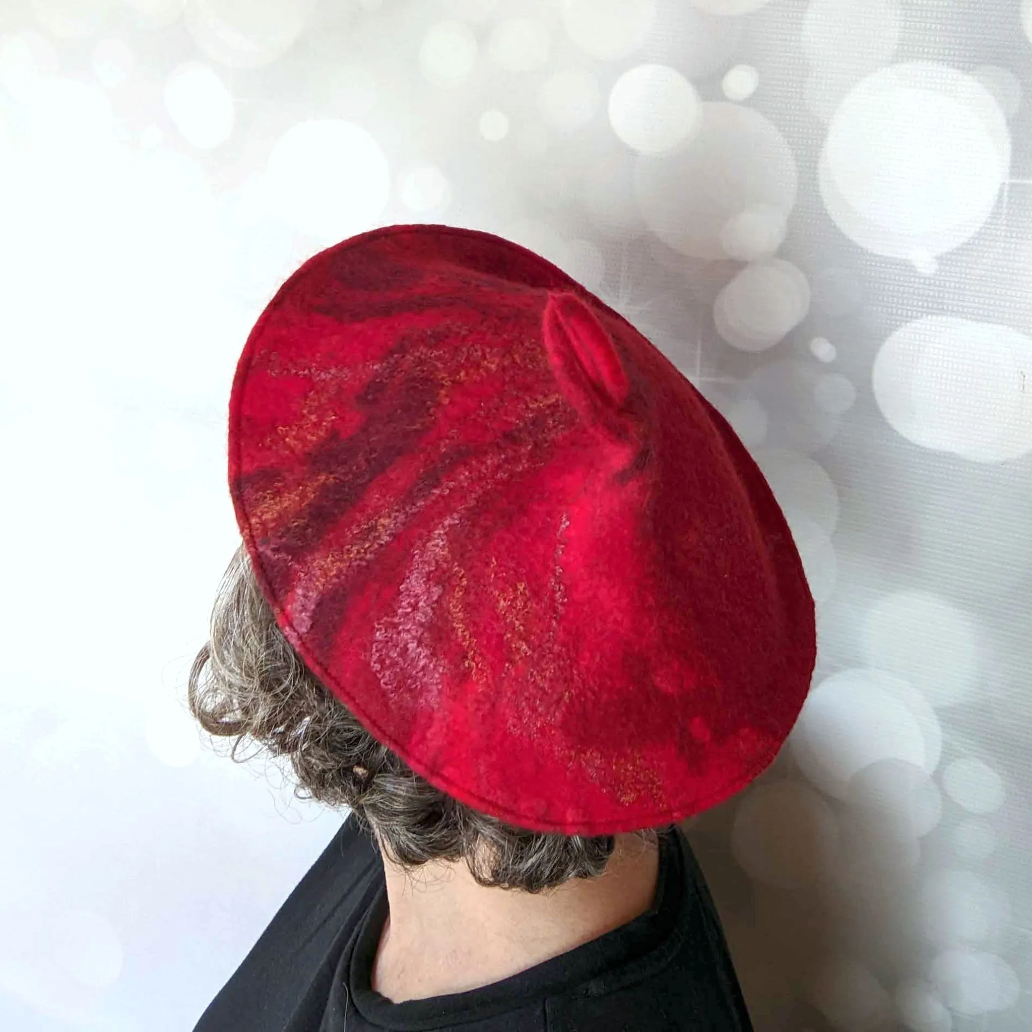 ~ Adopted ~ Red Curlicue Beret with Dark Marbling