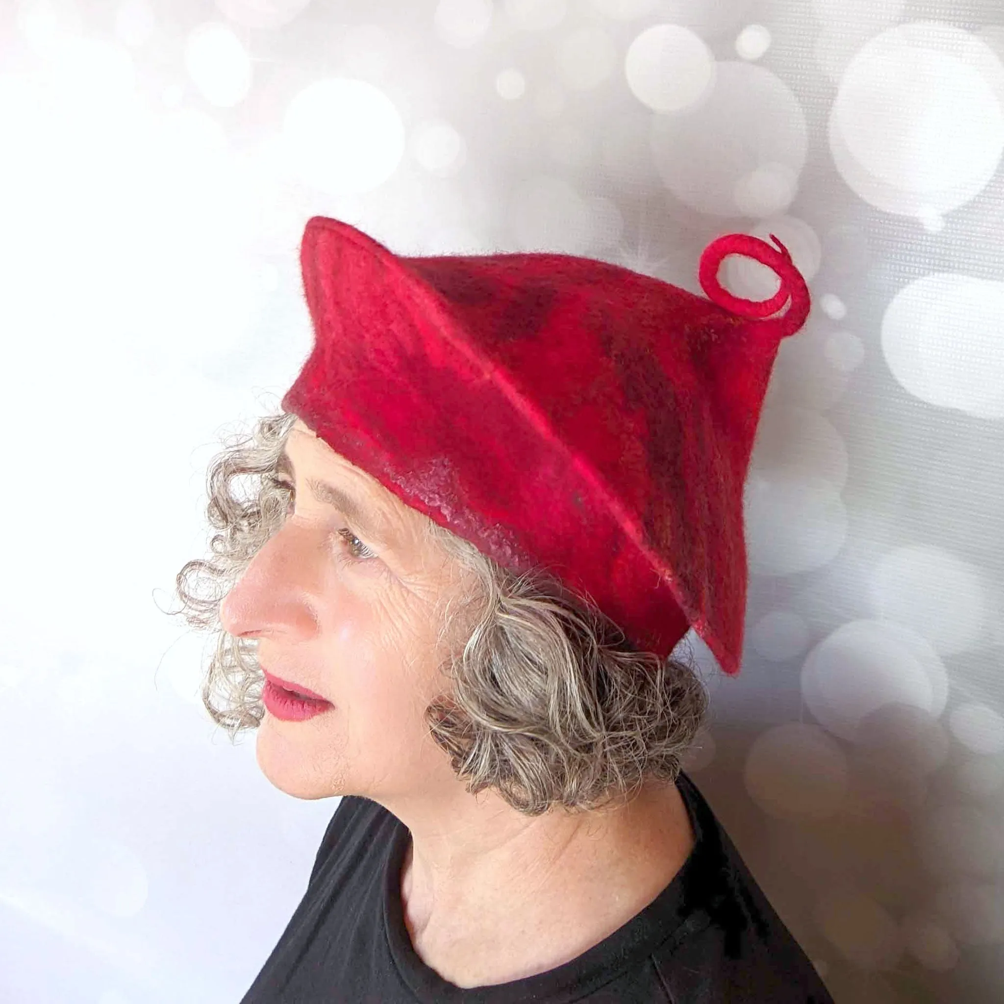 ~ Adopted ~ Red Curlicue Beret with Dark Marbling