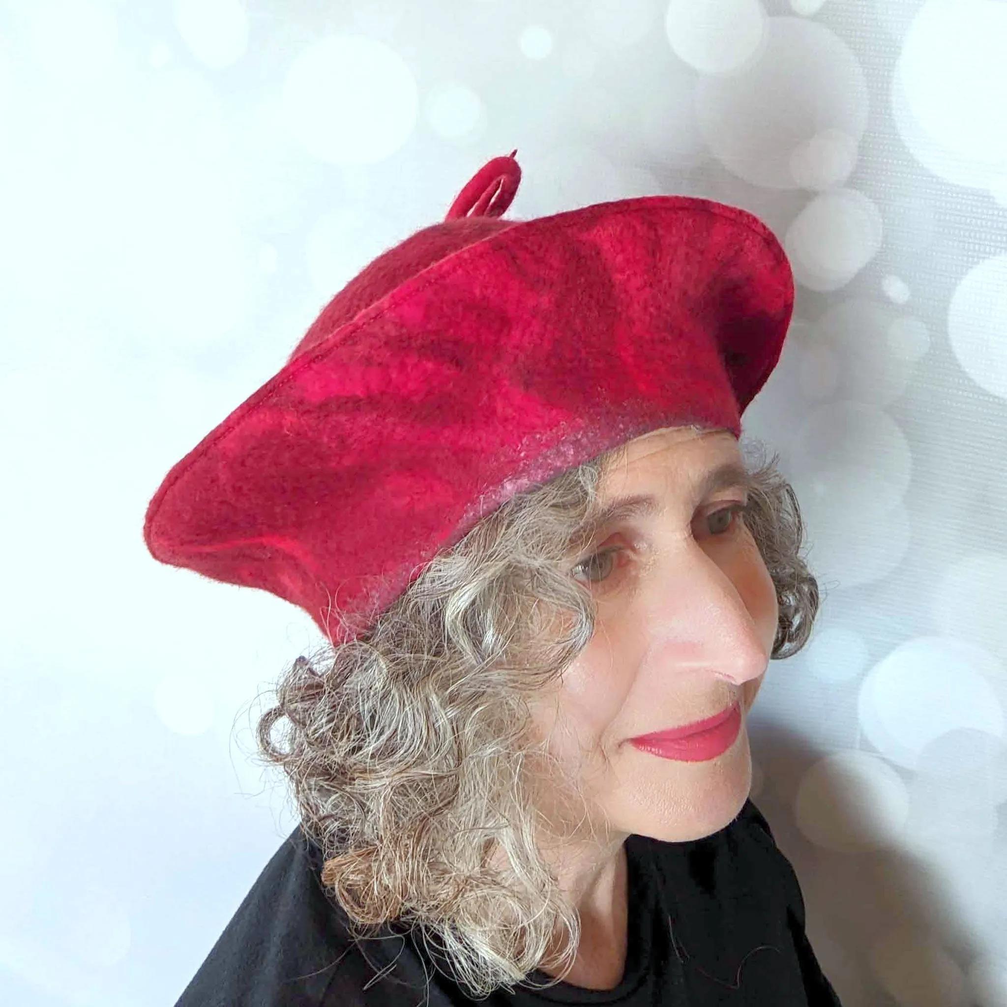 ~ Adopted ~ Red Curlicue Beret with Dark Marbling