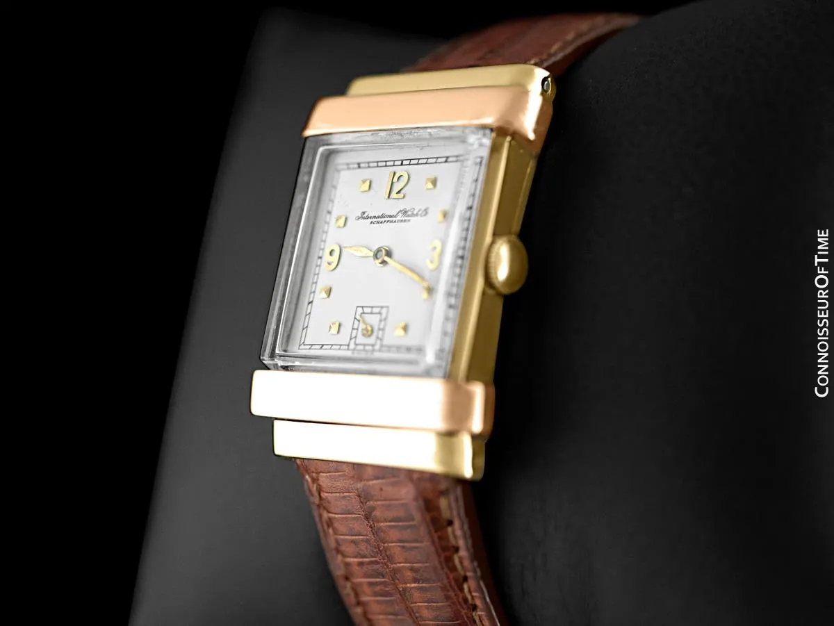1942/1947 IWC Vintage Art Deco Mens Top Hat Wristwatch - 14K Yellow & Rose Gold