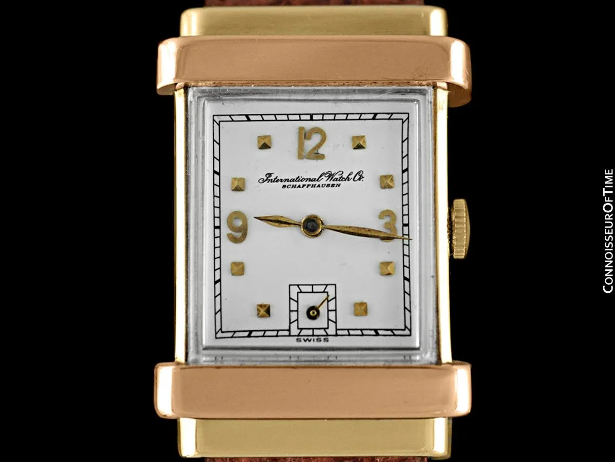 1942/1947 IWC Vintage Art Deco Mens Top Hat Wristwatch - 14K Yellow & Rose Gold
