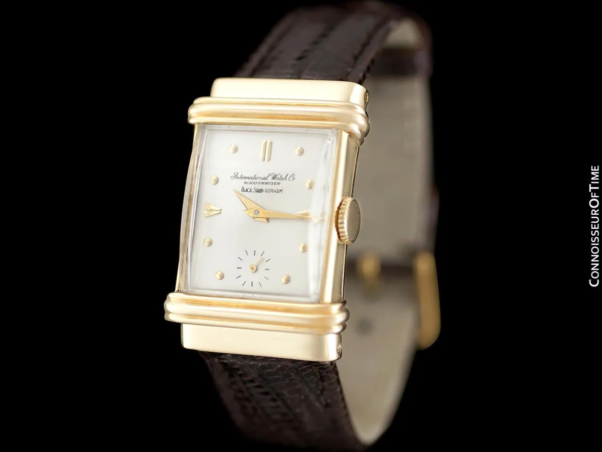 1945 IWC For Black, Starr & Gorham Vintage Art Deco Mens Top Hat Wristwatch - 14K Gold
