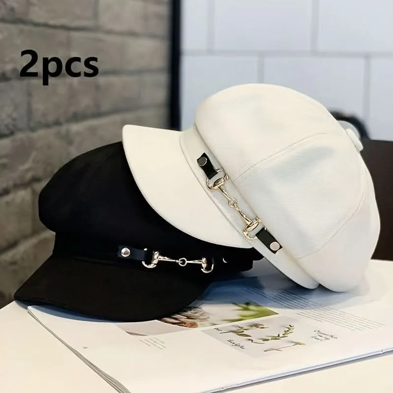 2-Pack Women’s Classic Berets – Elegant Black & White Embossed Hats
