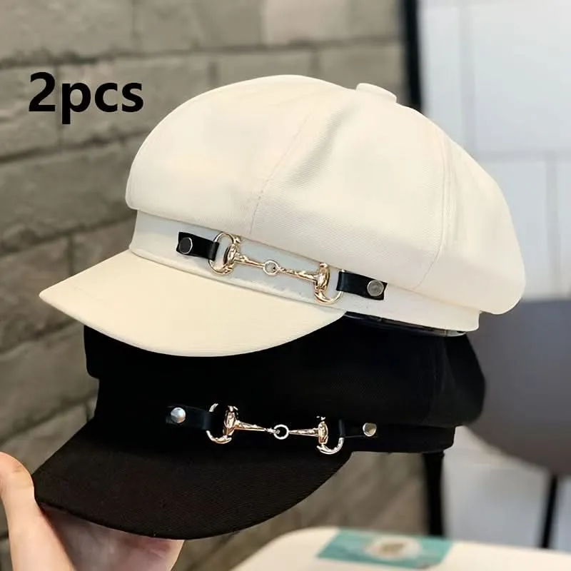 2-Pack Women’s Classic Berets – Elegant Black & White Embossed Hats