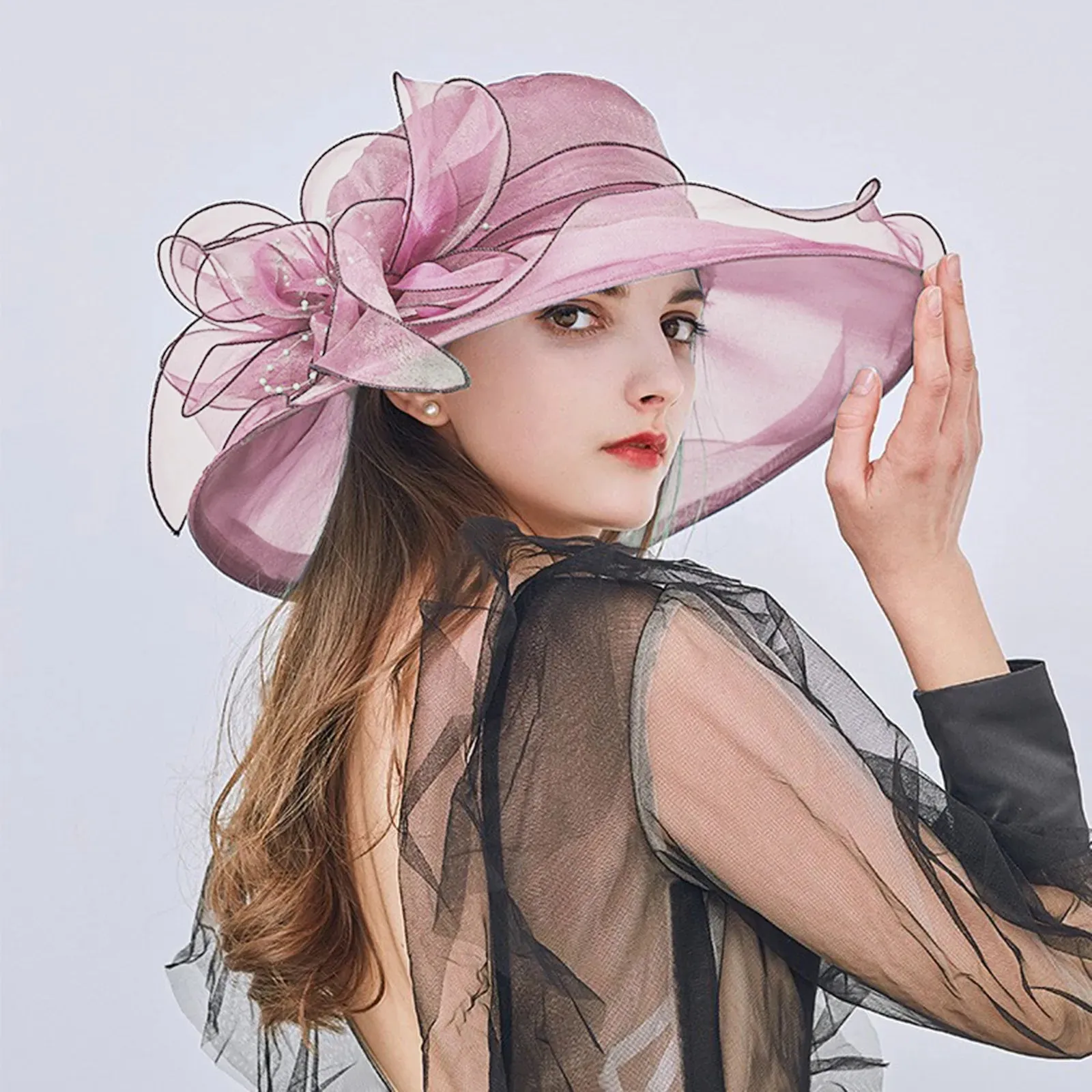 2023 Summer Floppy Wide Brim Sun Hat Women Sun Cap Outdoor Holiday Lady beach Casual Fashion Elegant Flower Organza Top Hat