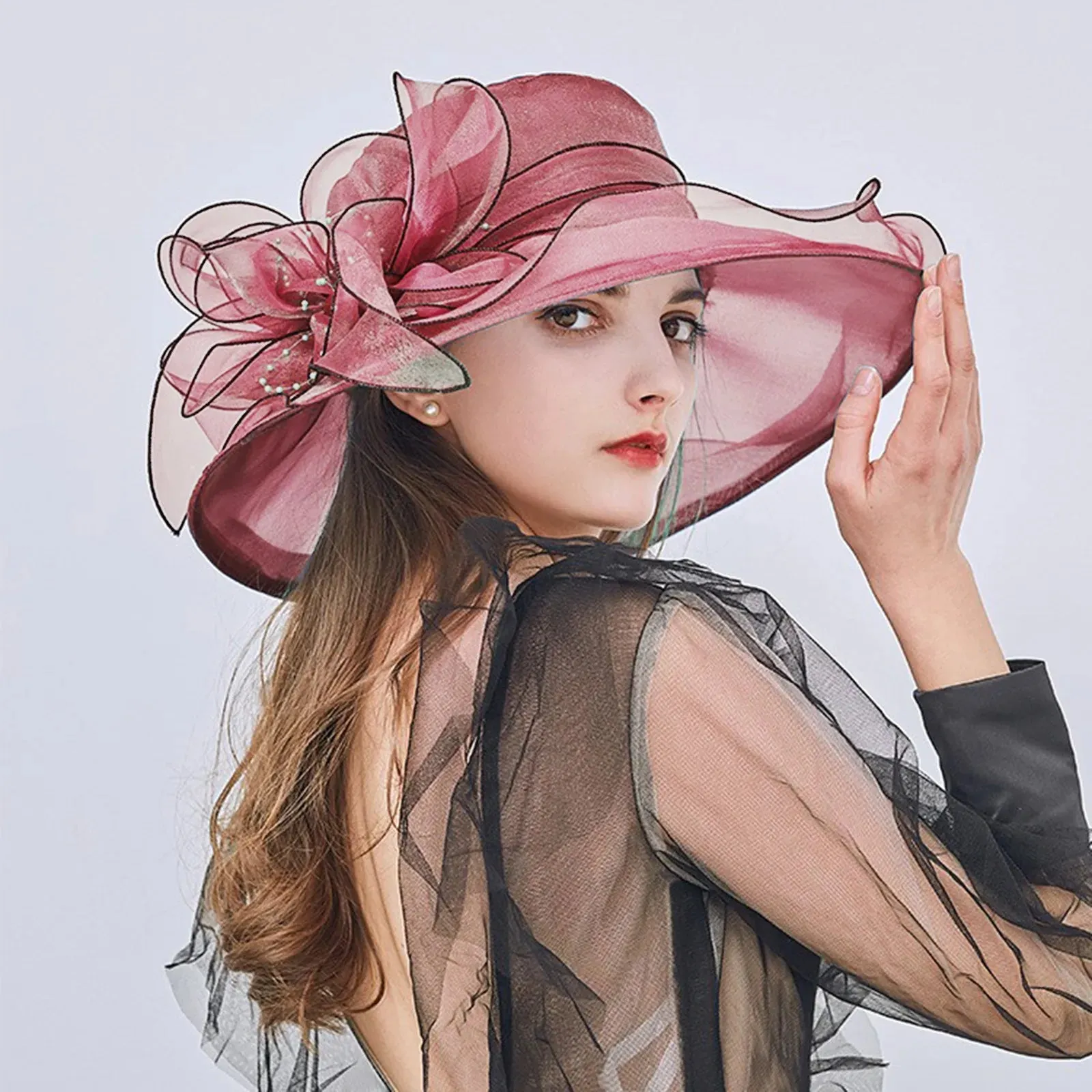 2023 Summer Floppy Wide Brim Sun Hat Women Sun Cap Outdoor Holiday Lady beach Casual Fashion Elegant Flower Organza Top Hat