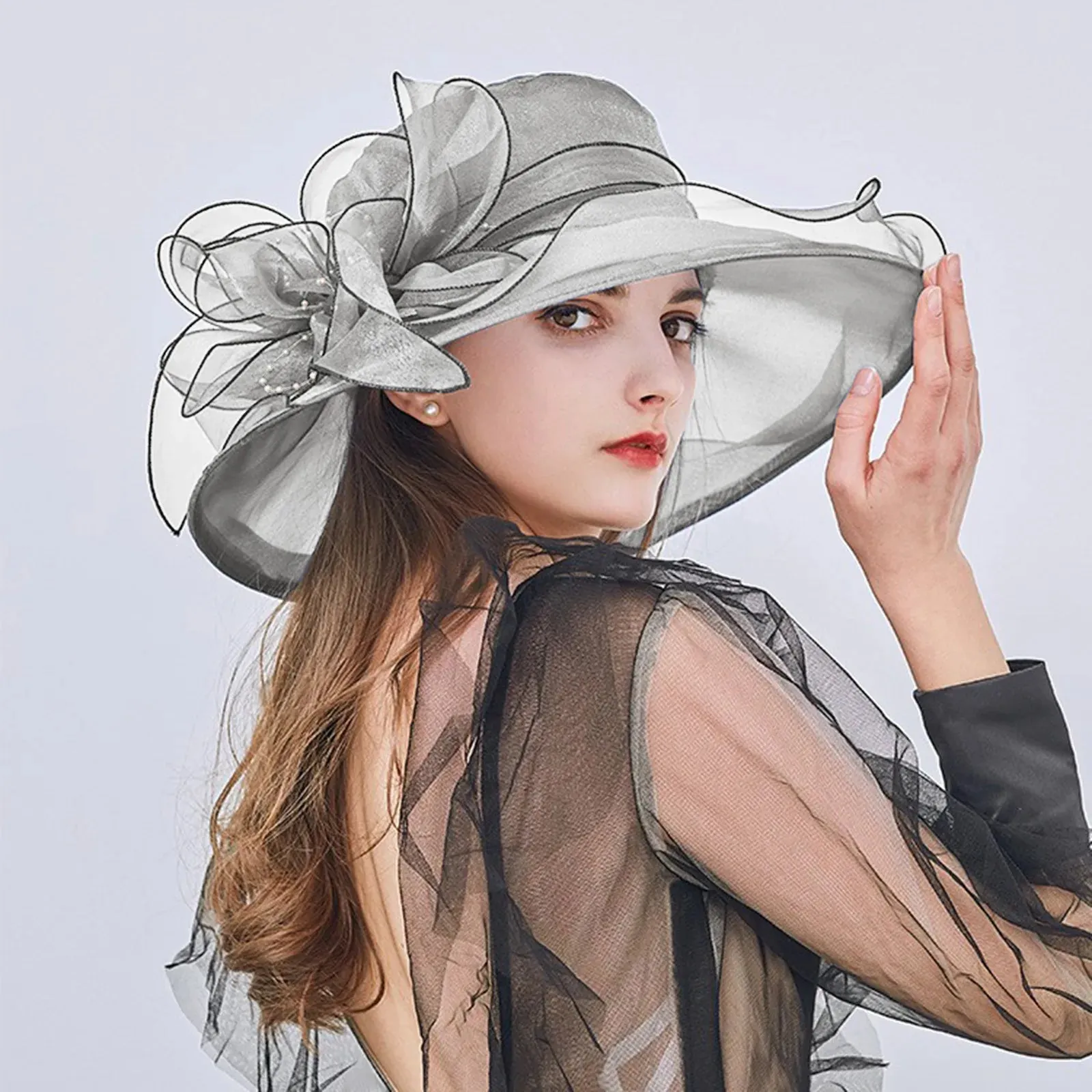 2023 Summer Floppy Wide Brim Sun Hat Women Sun Cap Outdoor Holiday Lady beach Casual Fashion Elegant Flower Organza Top Hat
