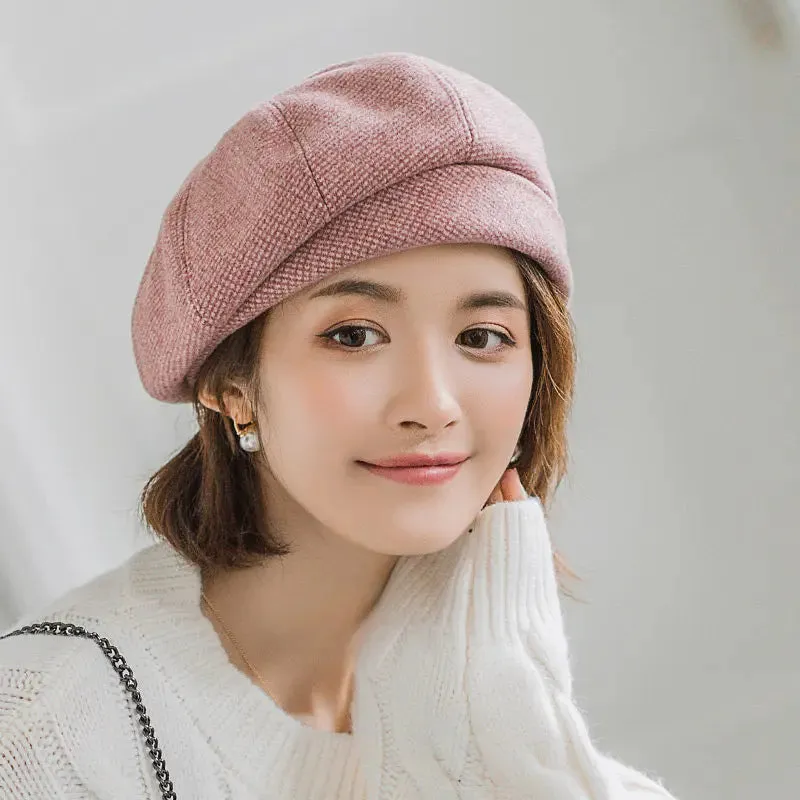 2024 Simple Women  Beret for Elegant Lady Winter Female Cotton Hats Plaid Vintage Octagonal Casual Autumn Cap