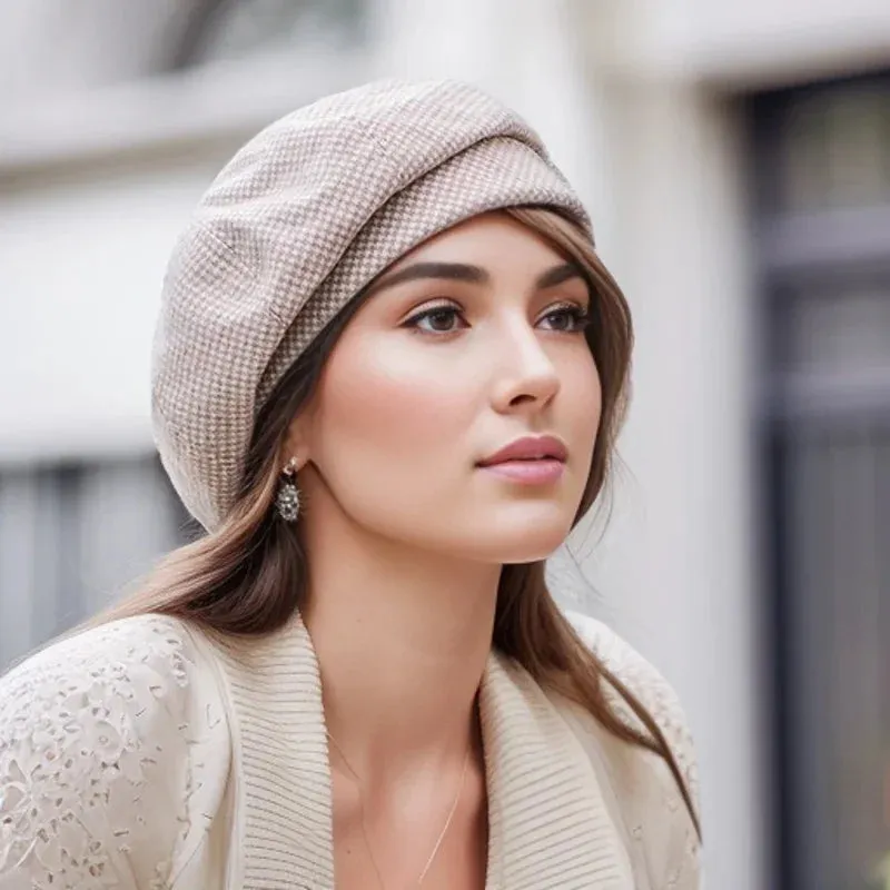 2024 Simple Women  Beret for Elegant Lady Winter Female Cotton Hats Plaid Vintage Octagonal Casual Autumn Cap