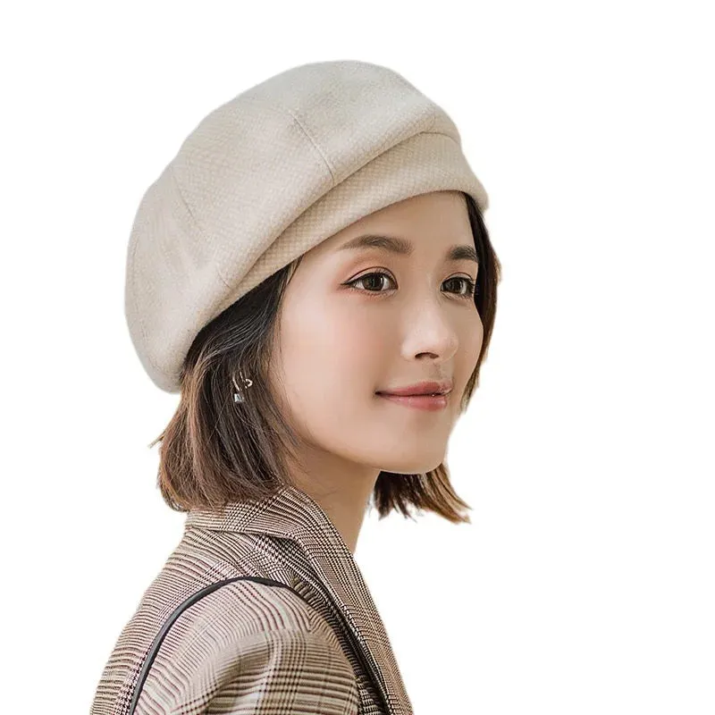 2024 Simple Women  Beret for Elegant Lady Winter Female Cotton Hats Plaid Vintage Octagonal Casual Autumn Cap