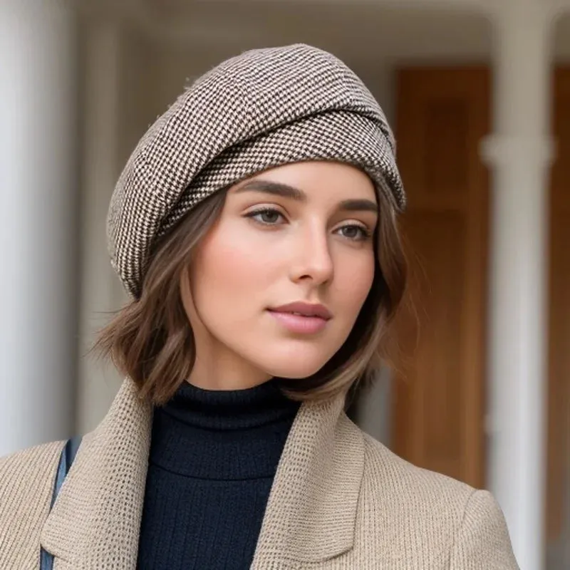 2024 Simple Women  Beret for Elegant Lady Winter Female Cotton Hats Plaid Vintage Octagonal Casual Autumn Cap