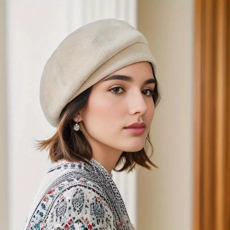 2024 Simple Women  Beret for Elegant Lady Winter Female Cotton Hats Plaid Vintage Octagonal Casual Autumn Cap