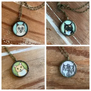 A Custom Cat Portrait Hand Painted Necklace, Original Watercolor Pet Portrait Painting by Heather Kent