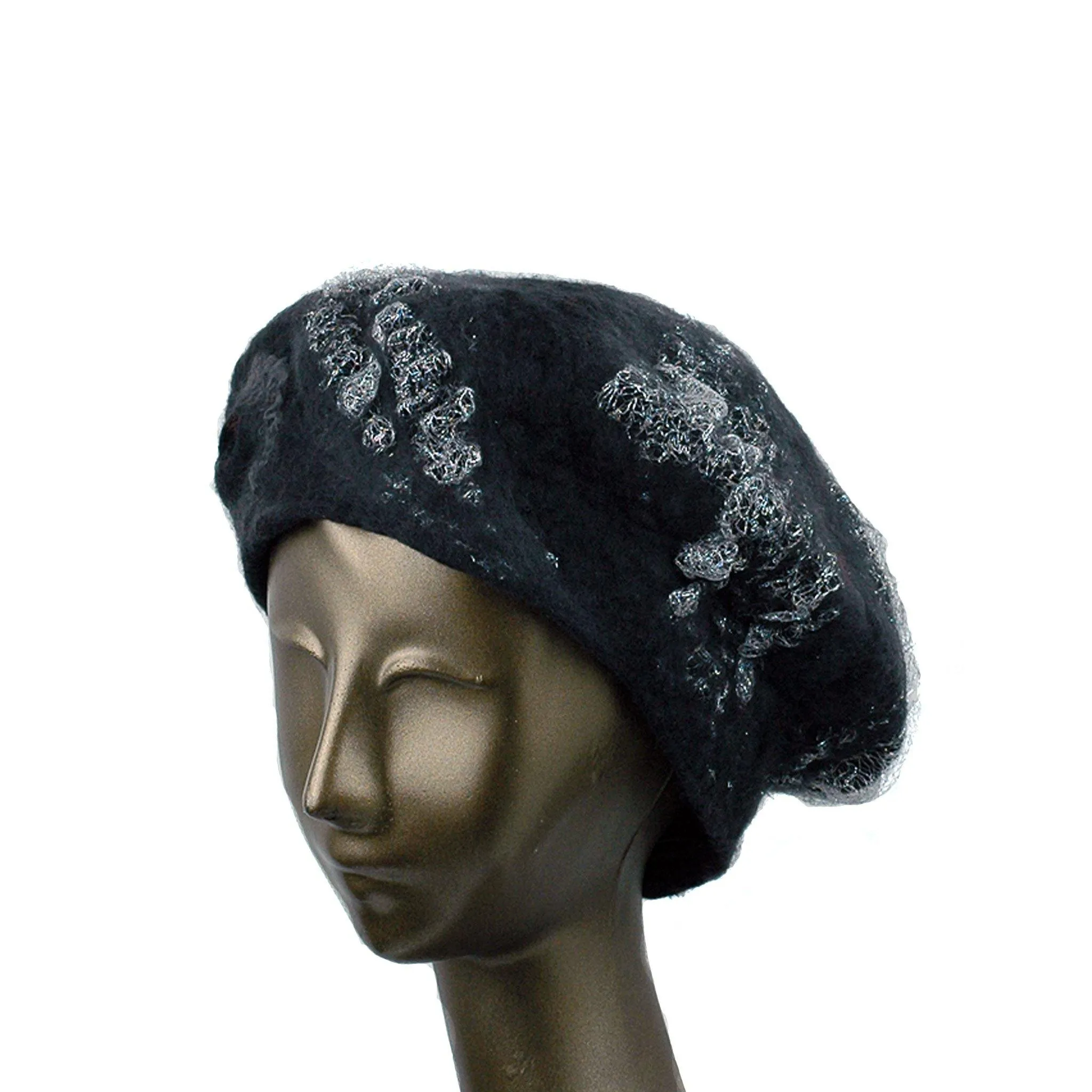 ~Adopted~ Charcoal Black Beret with Silver Nunofelt