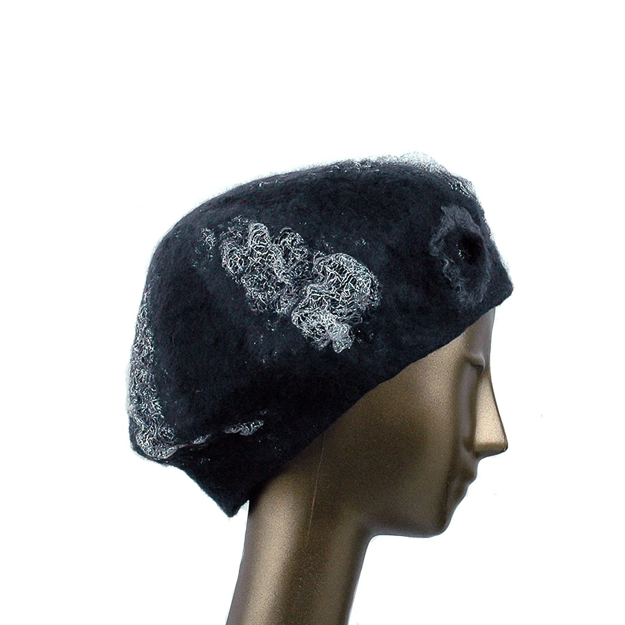 ~Adopted~ Charcoal Black Beret with Silver Nunofelt
