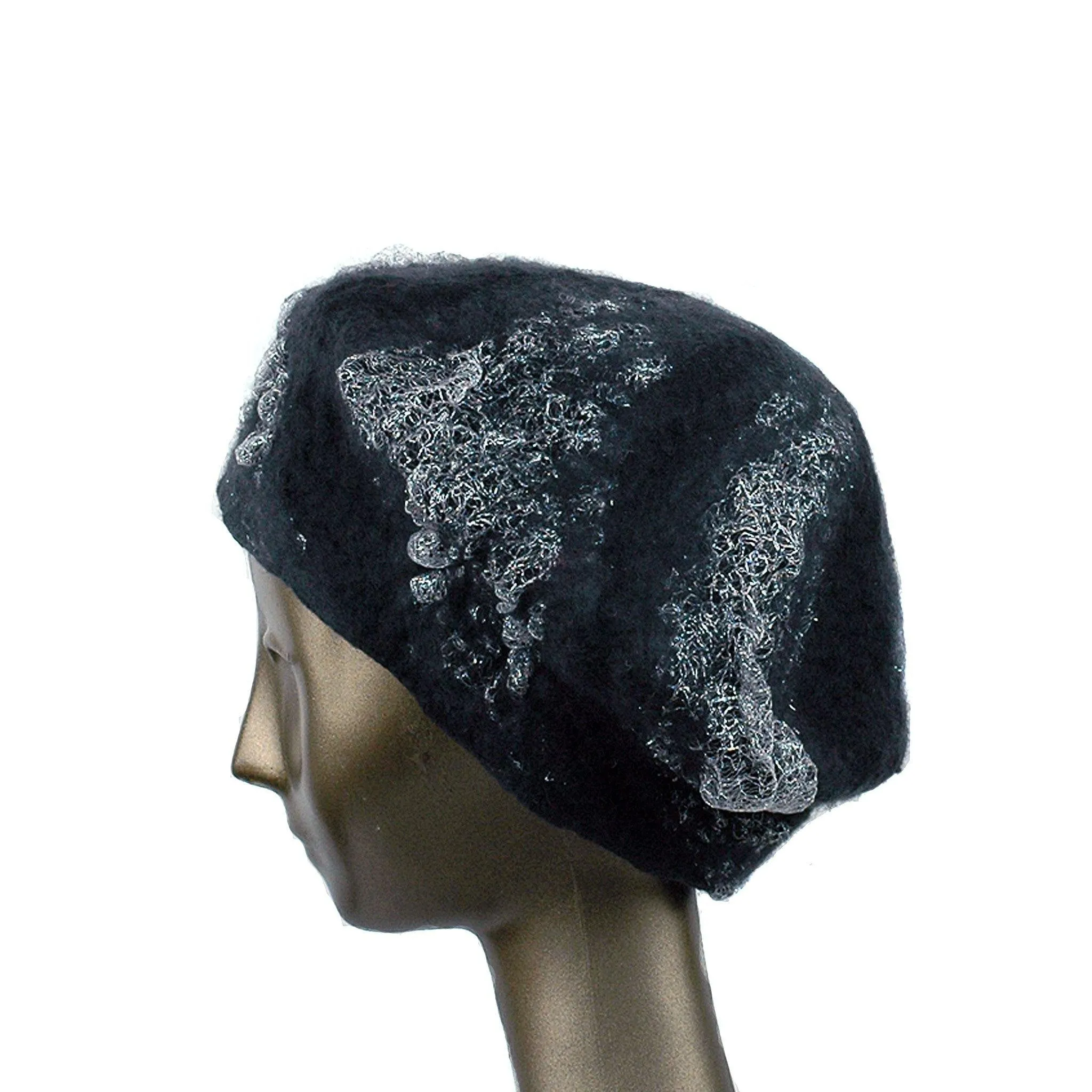 ~Adopted~ Charcoal Black Beret with Silver Nunofelt
