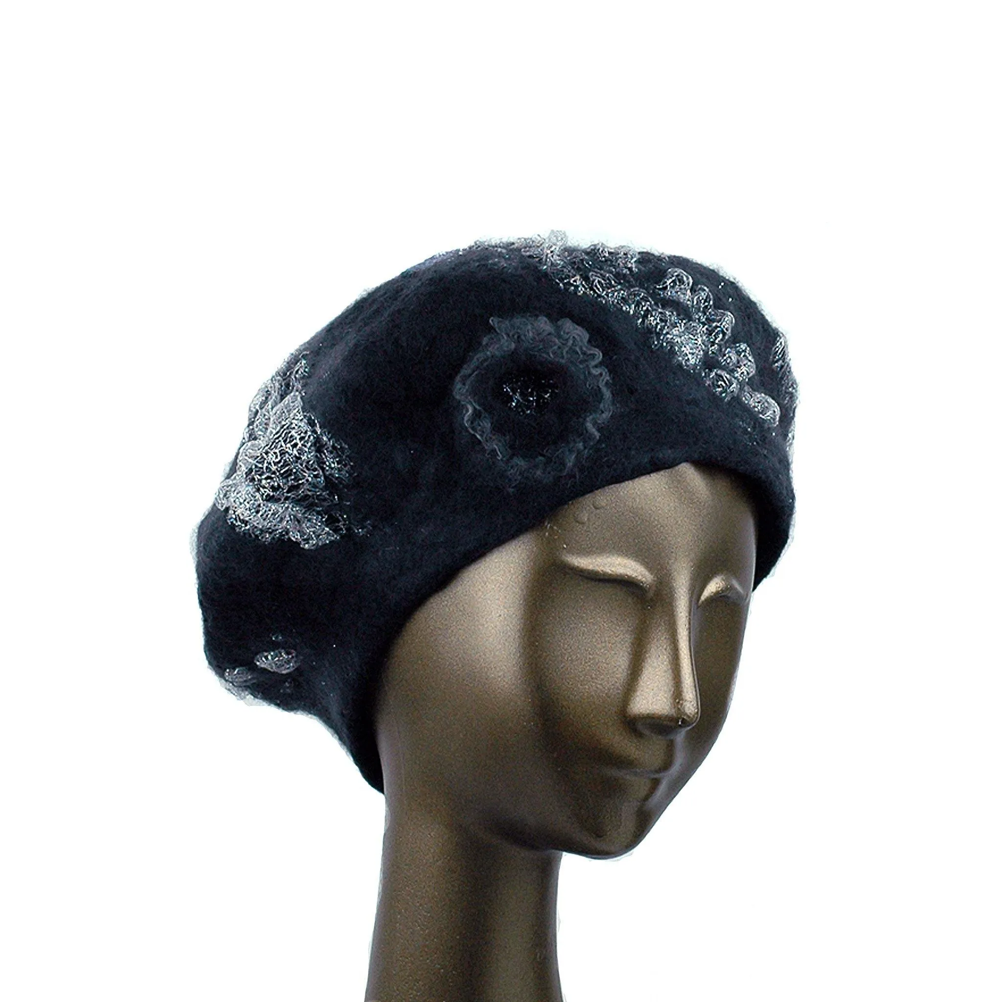 ~Adopted~ Charcoal Black Beret with Silver Nunofelt