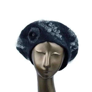 ~Adopted~ Charcoal Black Beret with Silver Nunofelt
