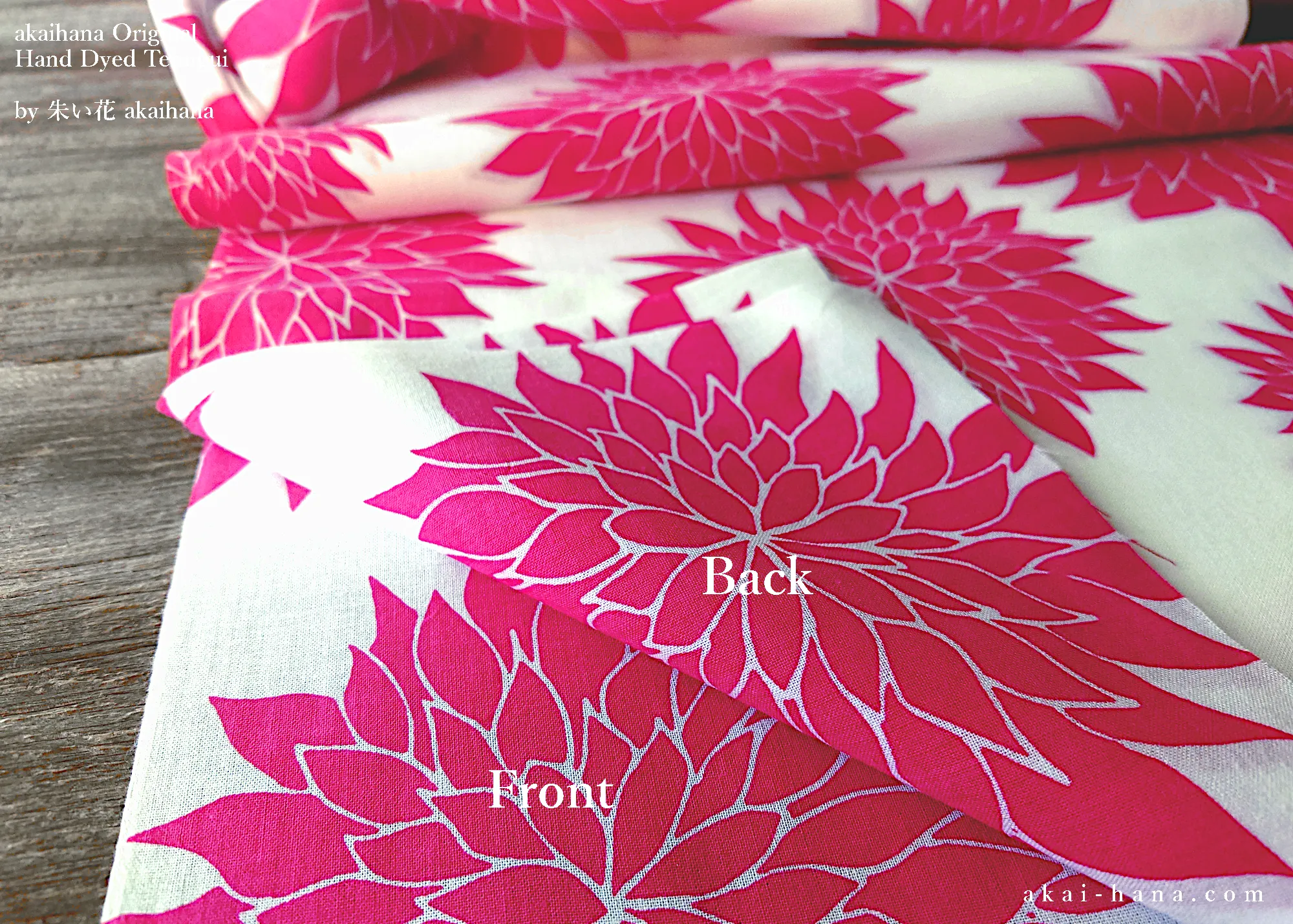 akaihana Original Tenugui, Dahlia Pink, Japanese Hand Dyed ⦿tnor0004