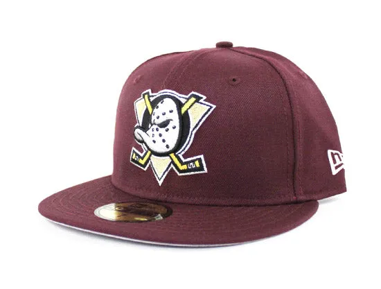 Anaheim Mighty Ducks New Era 59Fifty Fitted Hats (Maroon Gray Under Brim)