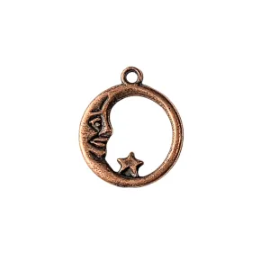 Antique Copper Crescent Moon/Star Charm