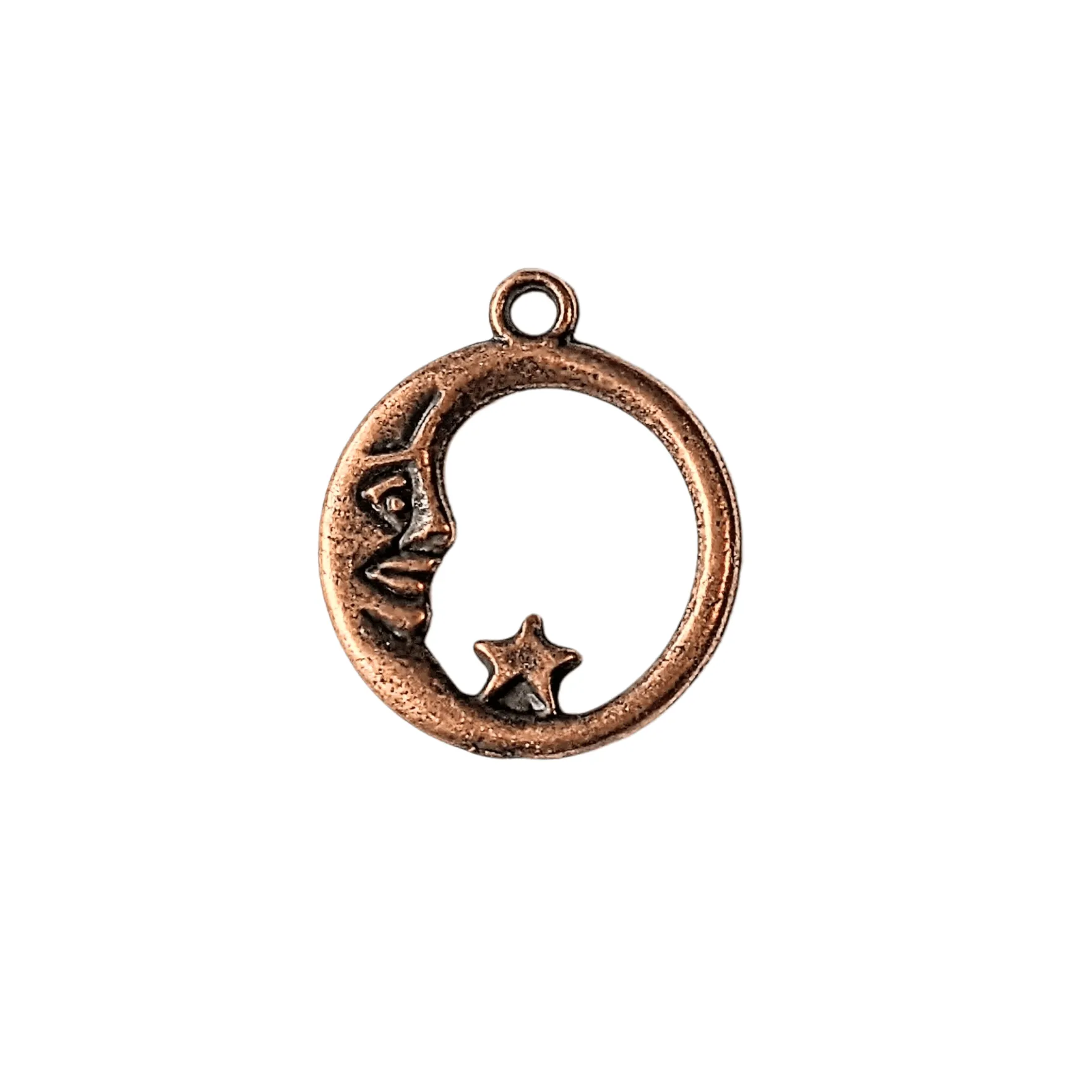 Antique Copper Crescent Moon/Star Charm