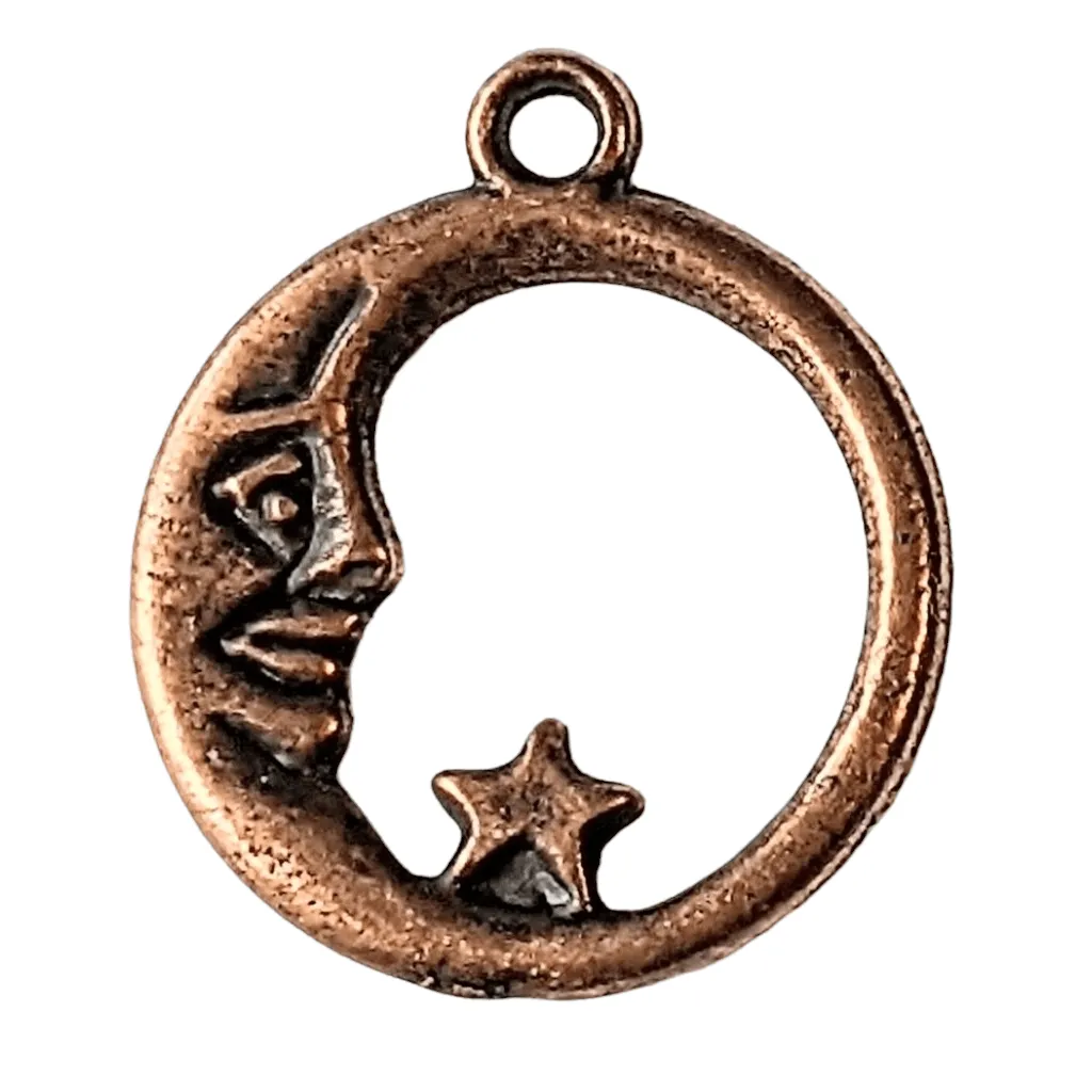 Antique Copper Crescent Moon/Star Charm