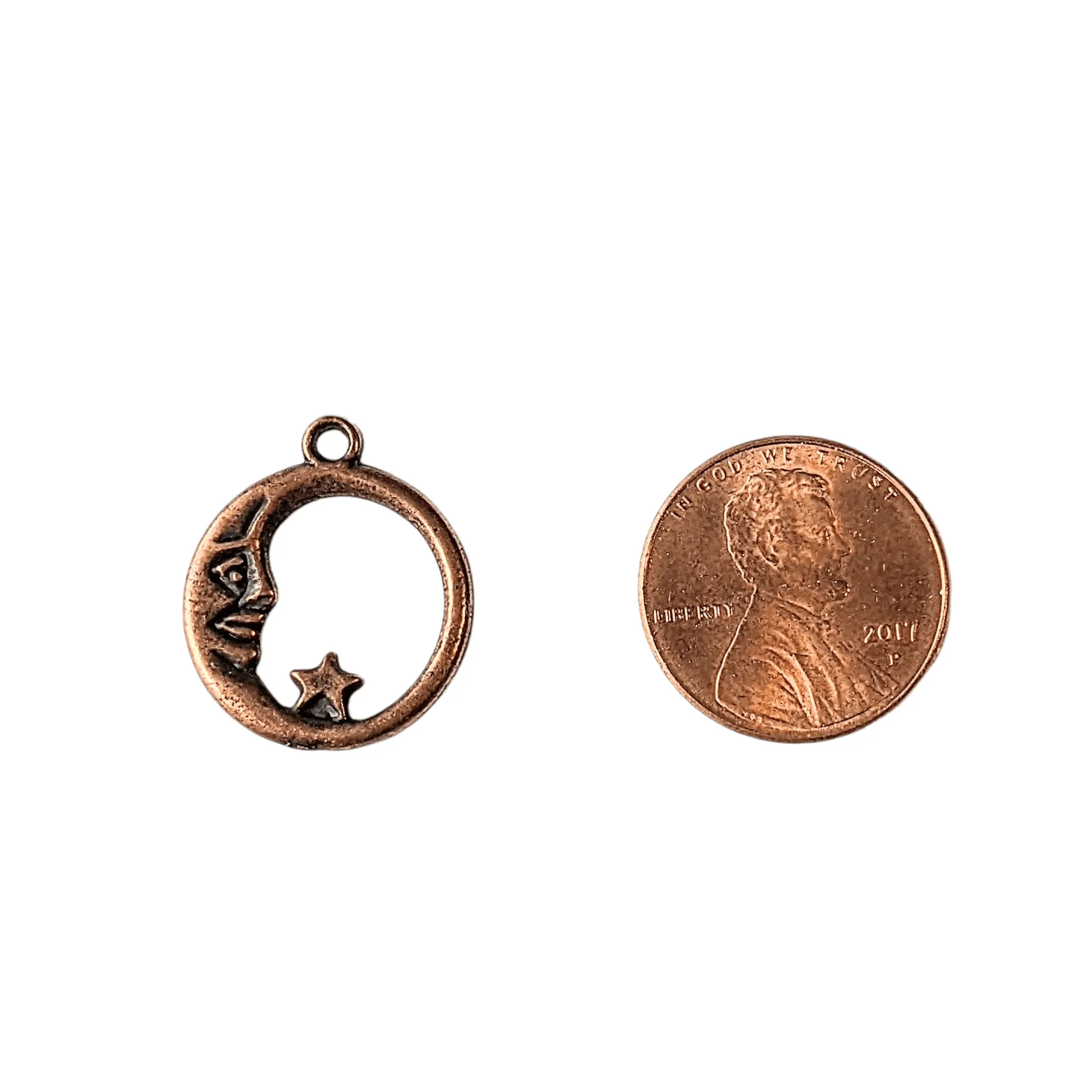 Antique Copper Crescent Moon/Star Charm