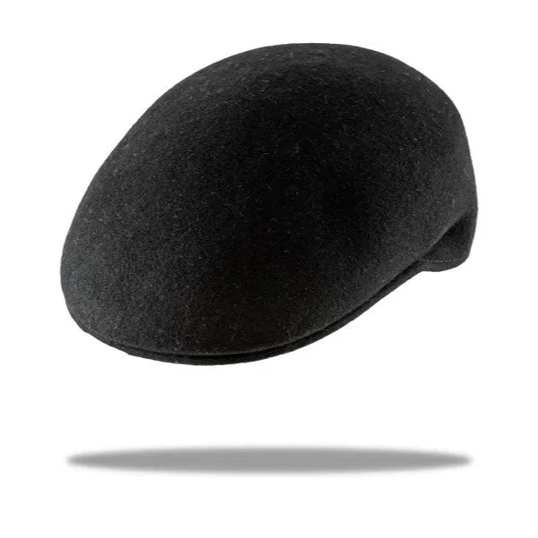 Ascot Wool Felt Flat Cap in Black