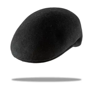 Ascot Wool Felt Flat Cap in Black