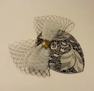 Birdcage Veil Hat FASCINATOR  Vintage  Black & White Teardrop hat Fascinator mini Veil.
