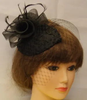 Black hat Fascinator Vintage 40s 50s  Black birdcage Veil