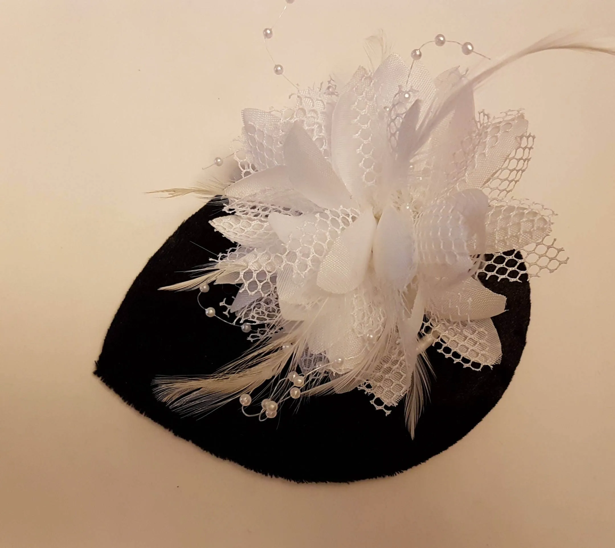 BLACK Velvet Small Teardrop Hat Fascinator. Floral Feather hat  Red White Black Floral hat