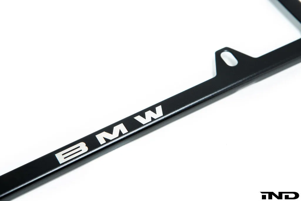 BMW Laser Slimline License Plate Frame with BMW Roundel Valve Stem Caps - Satin Black