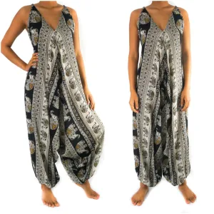 Bohemian Harem Jumpsuit- Black Elephant Tribal