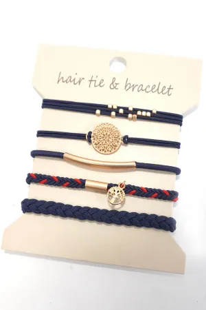 Boho Dual Function Knot Bracelet Hair Ties | Navy
