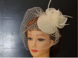 Bridal Birdcage veil Feather Fascinator White, Ivory Wedding  veil Hat