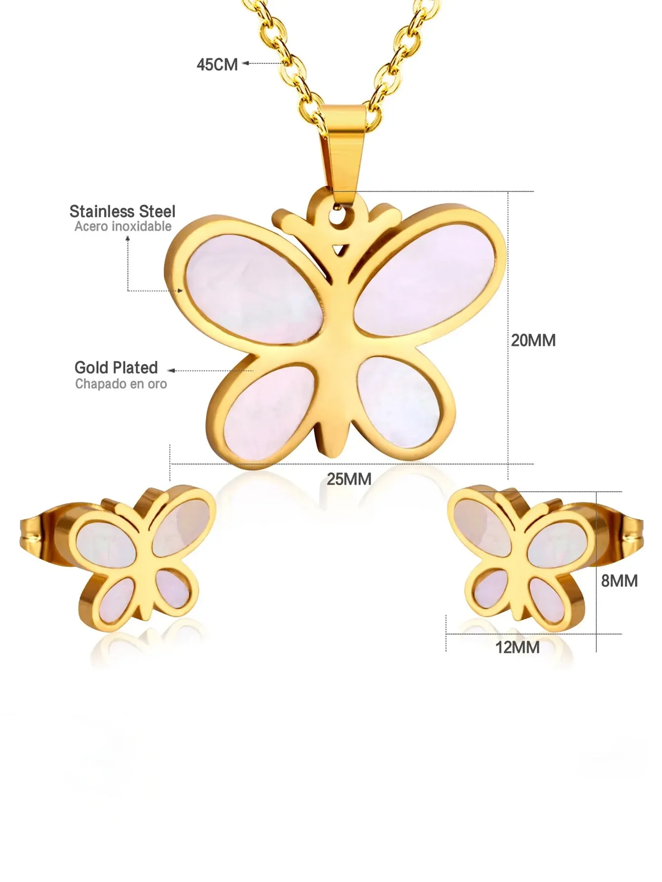 Butterfly Gold Shell Pendant Necklace Earrings jewelry set - FD ⚡