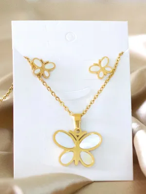 Butterfly Gold Shell Pendant Necklace Earrings jewelry set - FD ⚡