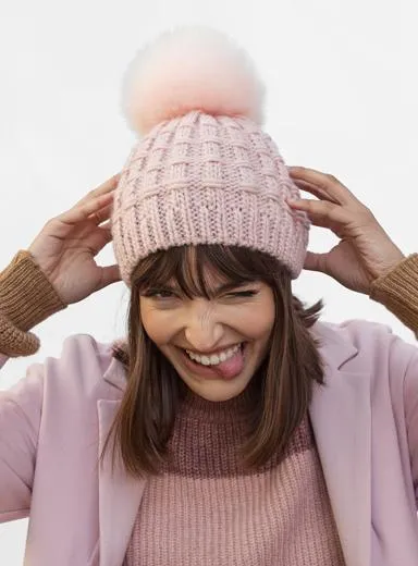 Cable Knit Beret Faux Fur