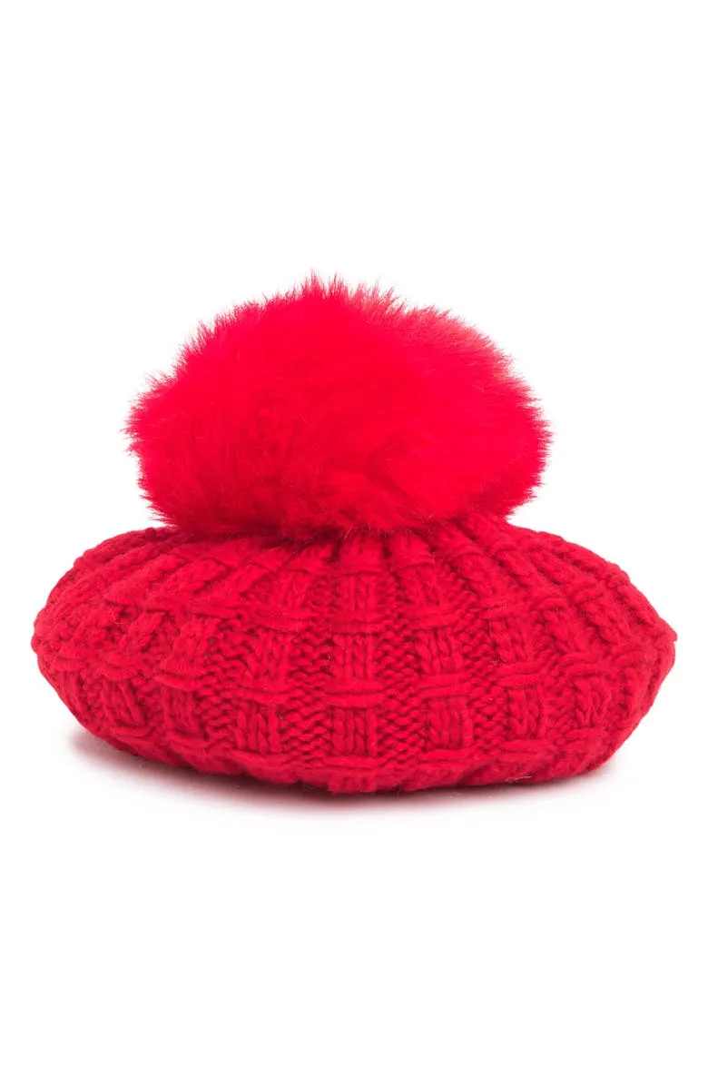 Cable Knit Beret Faux Fur