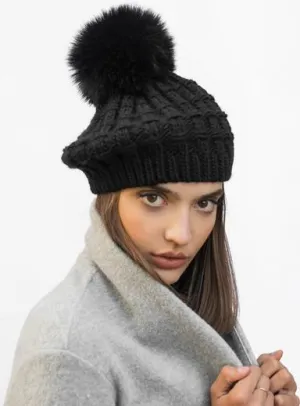 Cable Knit Beret Faux Fur