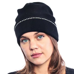 Cashmere Cuffed Beanie w. Pearl Embellishment -  Black
