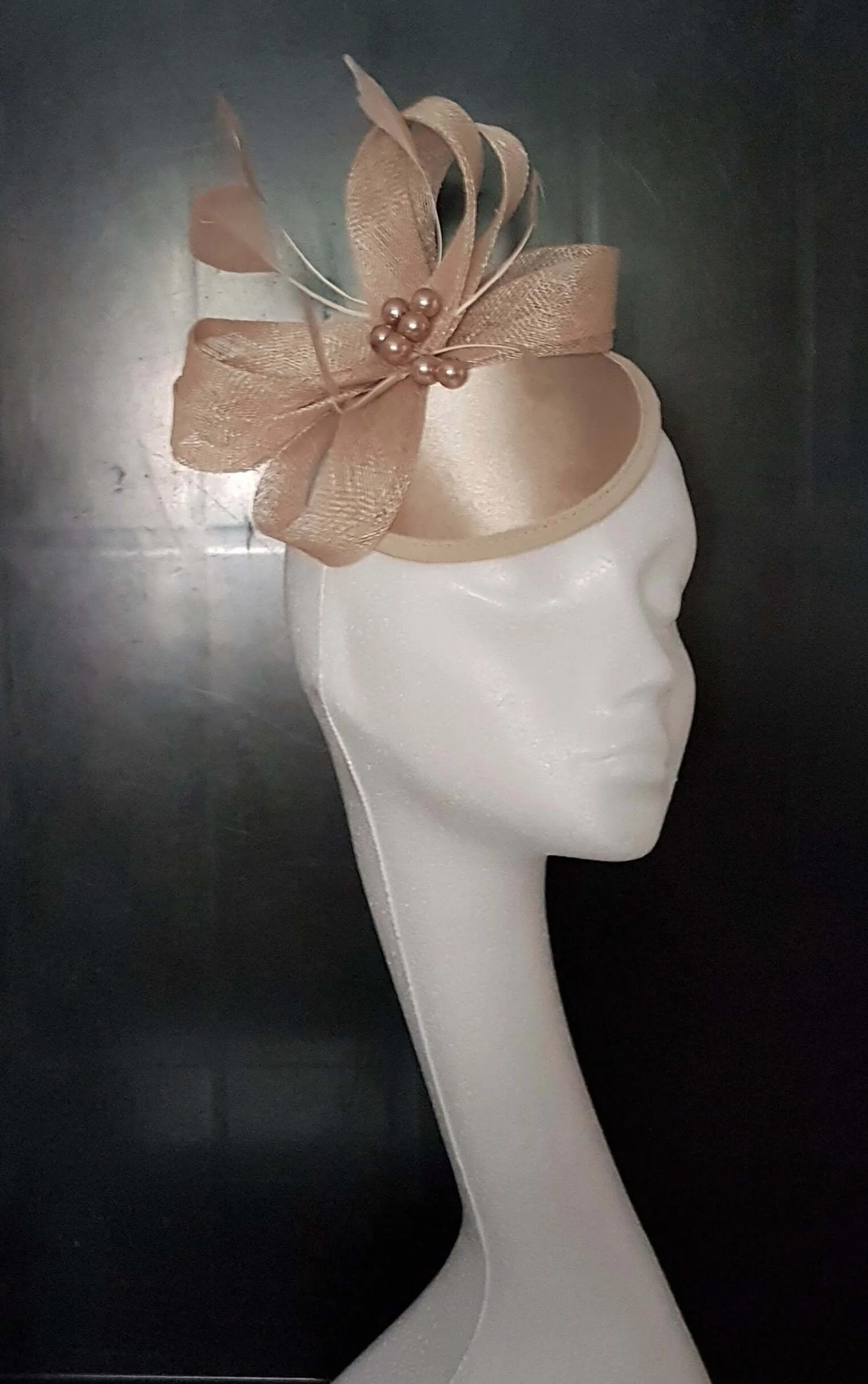 CHAMPAGNE/LATTE FASCINATOR Hat.Silver grey, Blush Pink, Navy, Ascot hat Wedding Race Cocktail Church hat
