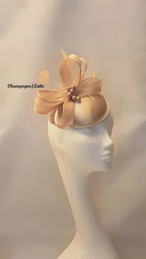 CHAMPAGNE/LATTE FASCINATOR Hat.Silver grey, Blush Pink, Navy, Ascot hat Wedding Race Cocktail Church hat